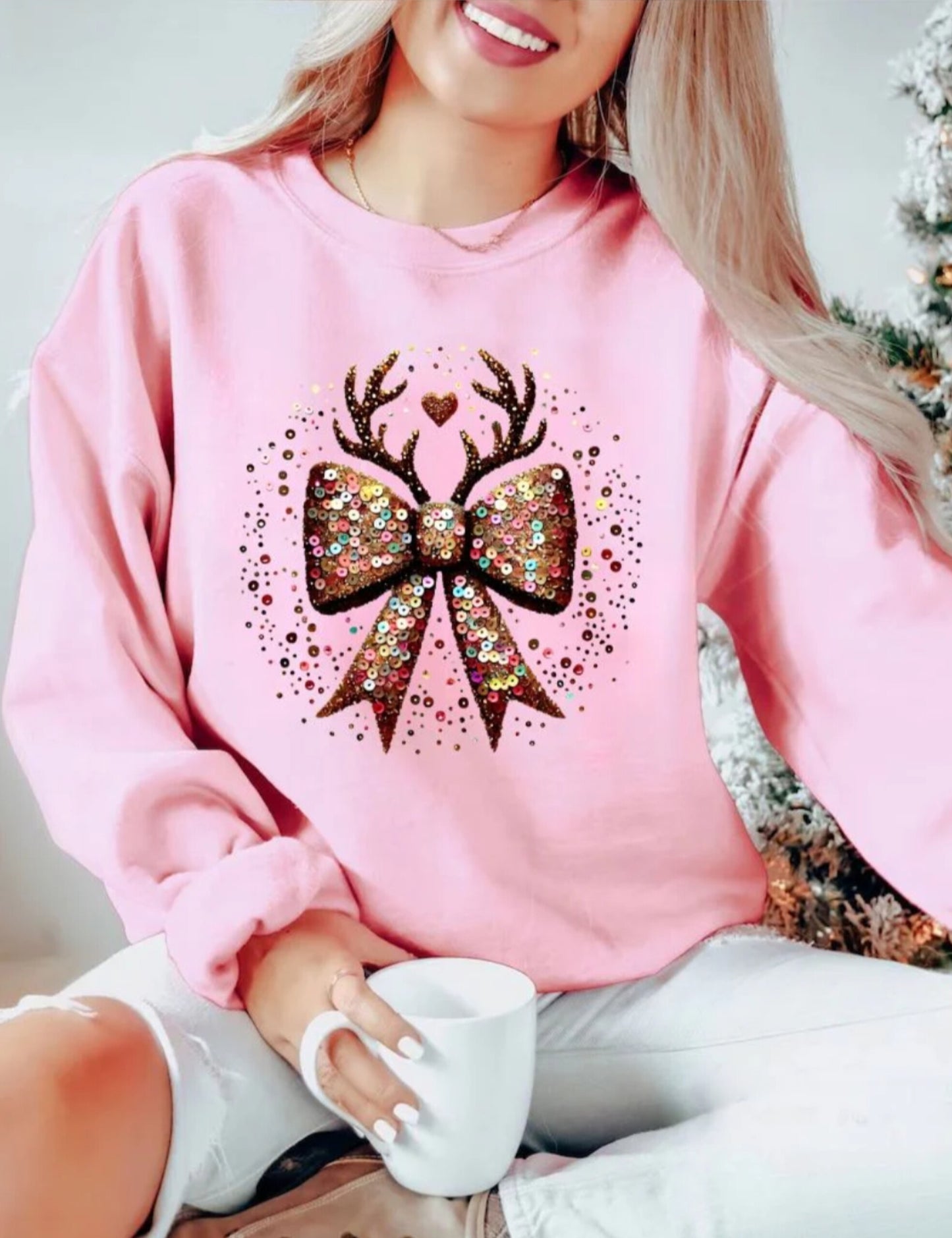 CHRISTMAS BOW SEQUIN(CREWNECK)