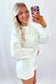 Light Grey Bow Embroidery Long Sleeve Pullover and High Waist Shorts Set