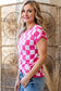 Rose Checkered Pattern Cap Sleeve Knitted Top