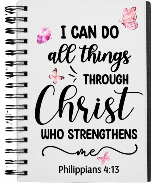 UV DTF Notebook Decal Journal w/ Rhinestone Bling Pen (I can do all things through Christ