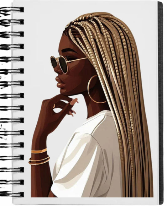 UV DTF NOTEBOOK JOURNAL DECAL (BLONDE BRAIDS AND SUN SHADES) W/RHINESTONE PEN