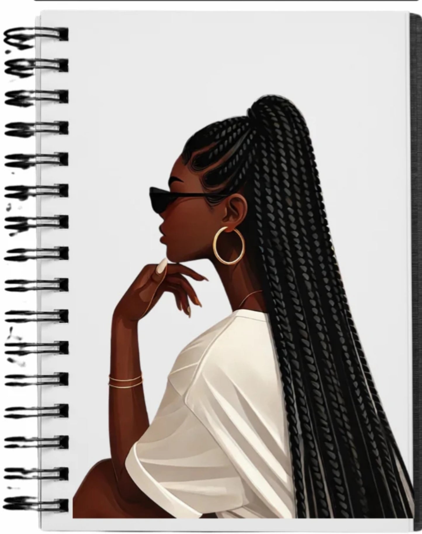 UV DTF NOTEBOOK JOURNAL DECAL (BLACK BRAIDS AND SUN SHADES )W/ RHINESTONE PEN