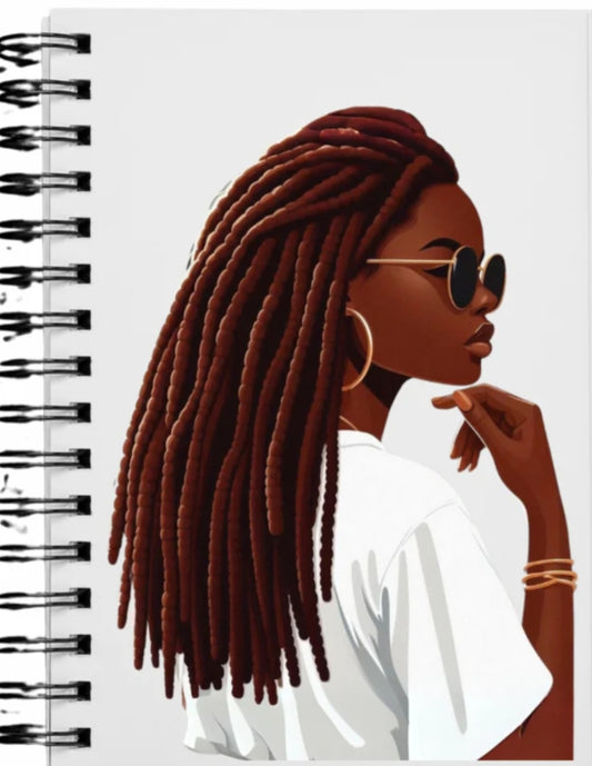 UV DTF NOTEBOOK JOURNAL DECAL (BROWN LOCS AND GLASSES BADDIE) W/RHINESTONE PEN