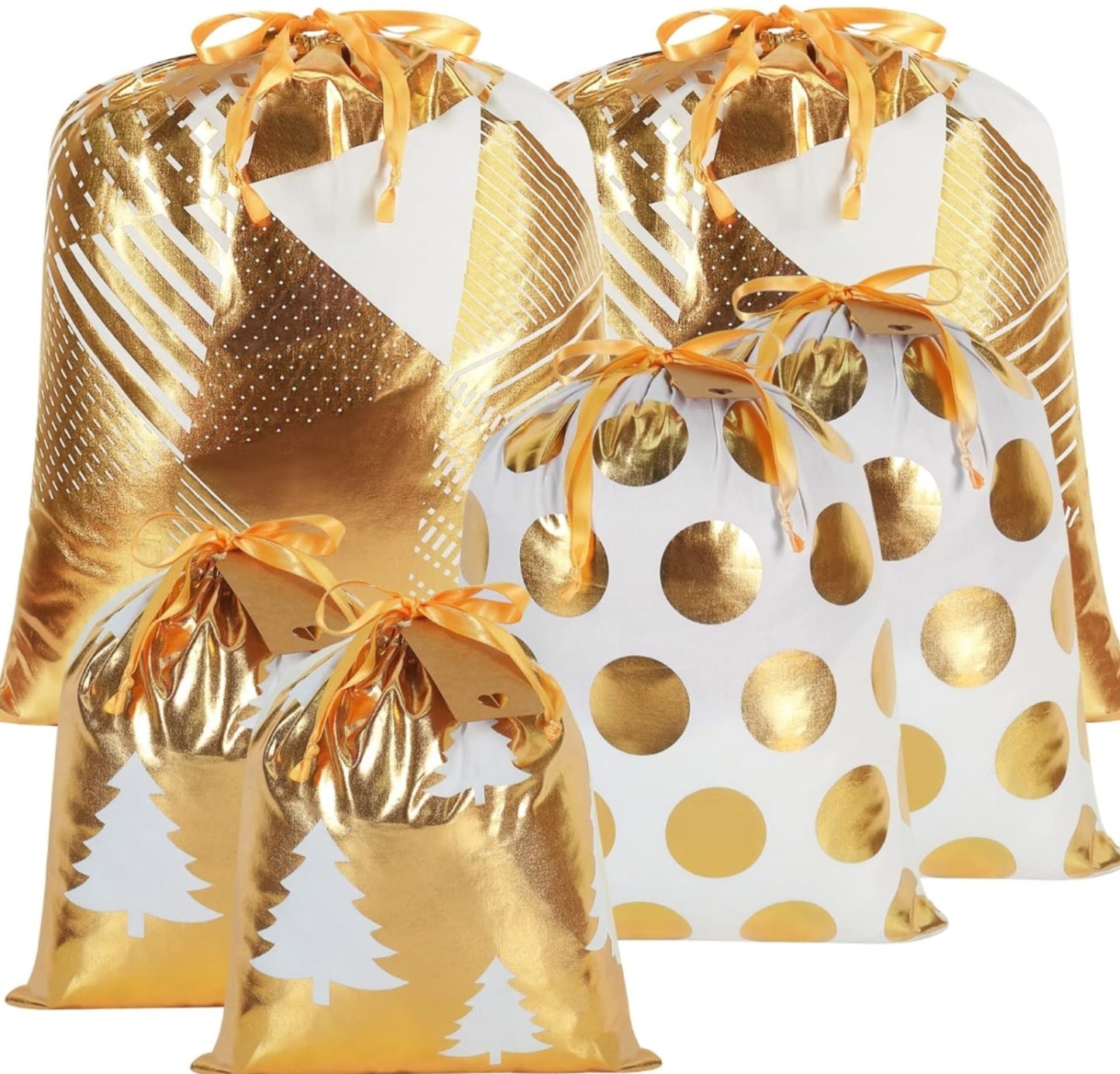 Gold Christmas Cloth Sack 6pc Set