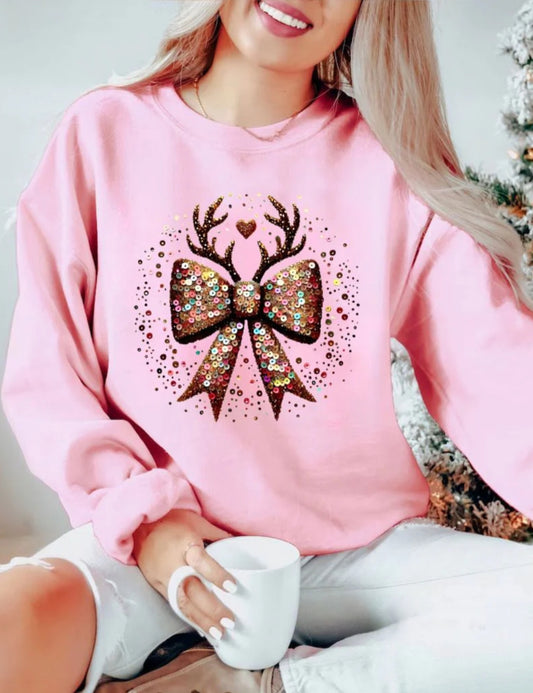 CHRISTMAS BOW SEQUIN(CREWNECK)