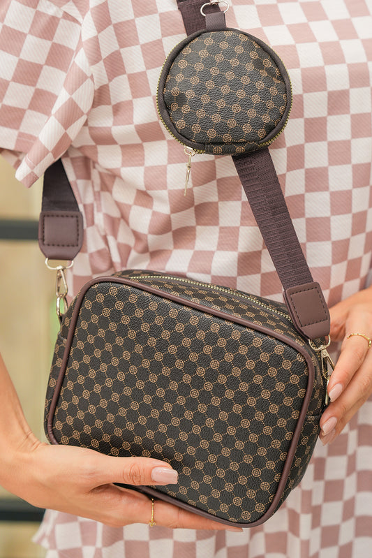 Coffee Geometric Pattern Shoulder Bag With Coin Purse